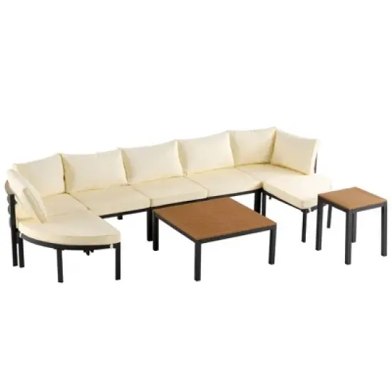 Outdoor Modular Sectional Sofa Set with Coffee Table, Ottoman, Cushions image {4}