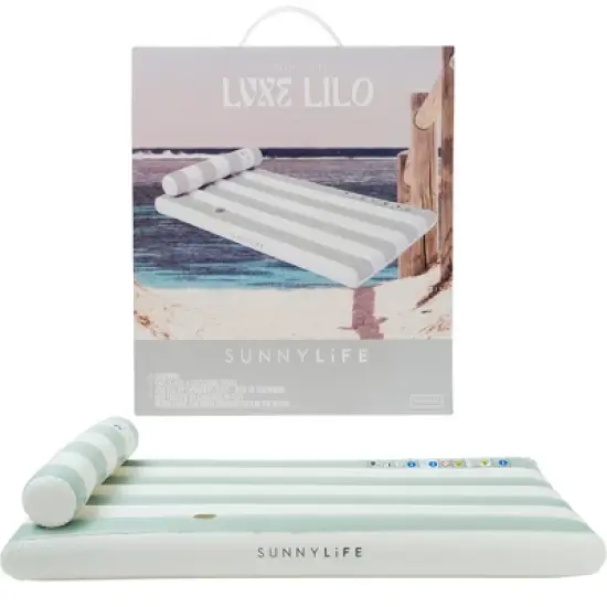 Sunnylife: Luxe Lilo - Green Stripe - 70x41" Inflatable Pool Float w/ Headrest image {6}