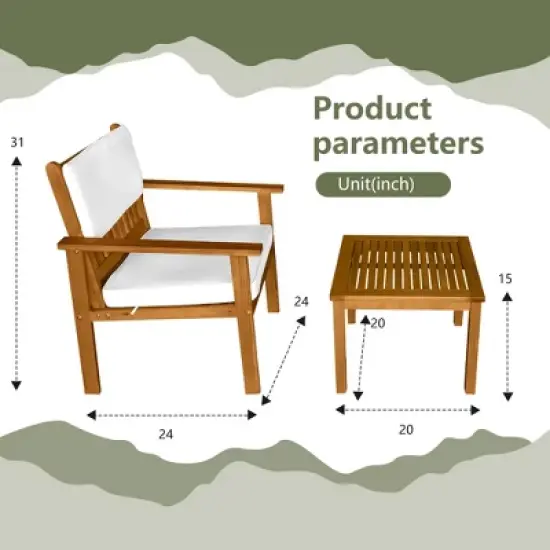 FDW 3-Piece Acacia Wood Patio Bistro Set Patio Furniture Outdoor Chat Conversation Table Chair Set Outdoor Wood Chat Set for Beach Backyard ,Natural image {6}