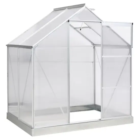 Outsunny Polycarbonate Greenhouse with Aluminum Frame, Walk-in Garden Greenhouse Kit with Adjustable Roof Vent, Rain Gutter and Sliding Door for Winter, Silver image {7}