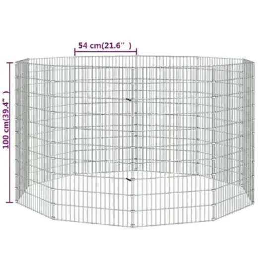 vidaXL Free Range Animal Enclosure - Rabbit Hutch 10-Panel Cage 21.3"x39.4" Iron - DIY Customizable Pet Playpen, Silver image {7}