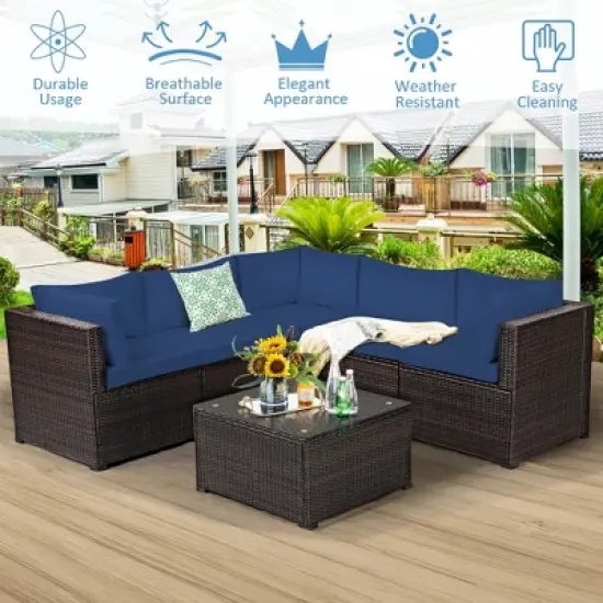 Costway 6PCS Rattan Patio Sectional Sofa Conversation Set Outdoor image {4}