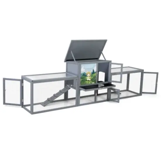 AZL1 Life Concept Pet Crates and Houses Large 2-Story Rabbit Hutch with Dual Runs, Resting Room, Sun Roof, Weatherproof, Gray, 94.5"*18.9"*31.1" image {4}