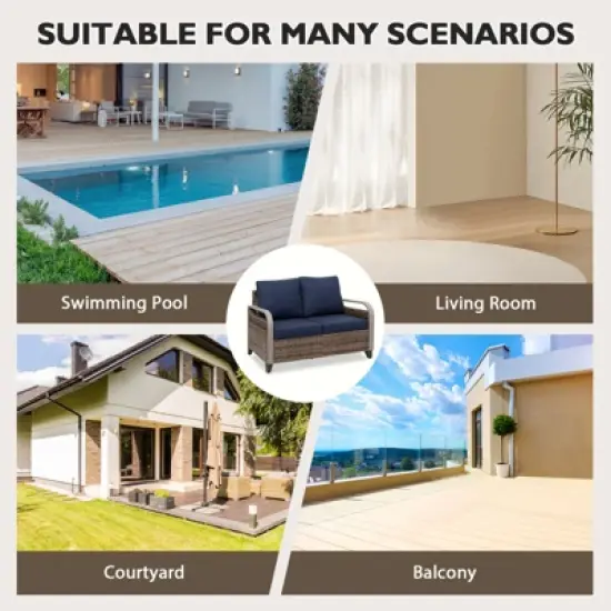 EAGLE PEAK Wicker Outdoor Patio Sofa Modern Rattan Patio Furniture Loveseat for Backyard Deck Porch Balcony, 2 Seat Loveseat image {6}