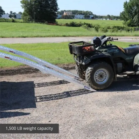 Titan Ramps 2 Pack 7.5 Foot Folding ATV Loading Ramps, Arched Aluminum Design, Portable and Heavy Duty with 1,500 Pound Weight Capacity, Silver image {3}