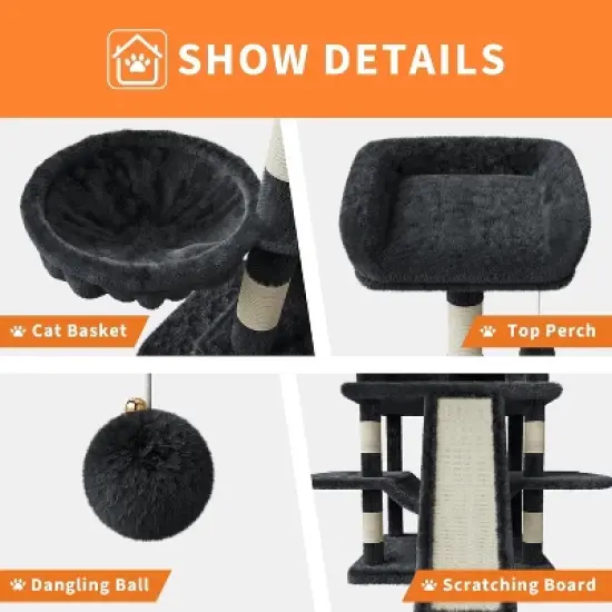 68.5in Tall Indoor Cat Tree for Large Cats, Upgraded Heavy Duty Cat Tower with Scratching Posts/Condo/Plush Perches/Hammocks/Dangling Balls image {3}