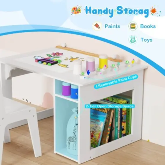 Infans Kid&rsquo;s Art Table & Chair Set with Paper Roll 4 Paint Cups & 2 Storage Shelves image {7}
