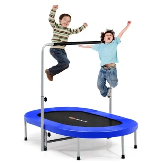 Costway 50'' Trampoline for 2 People Foldable Rebouncer w/Adjustable Handrail Red\Blue image {10}