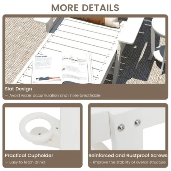 Costway Patio Lounge Chair Chaise Adjustable Back Weatherproof HDPE Cup Holder image {8}