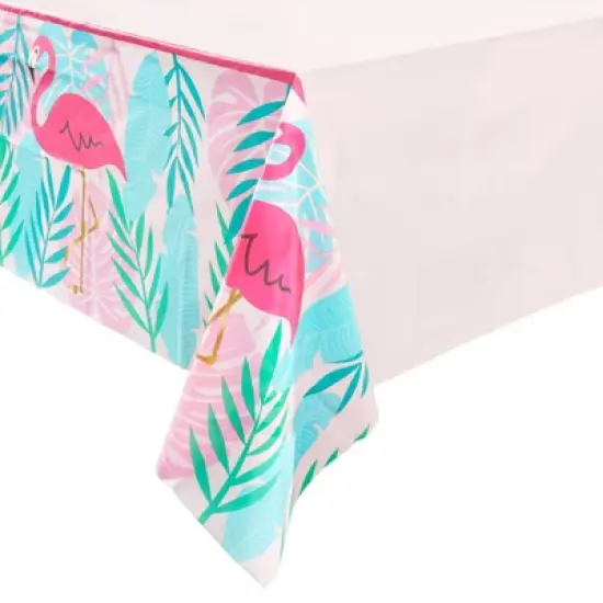 Sparkle and Bash 3 Pack Pink Flamingo Tablecloths Plastic Table Covers for Tropical Party Decorations, 54 x 108 In image {3}