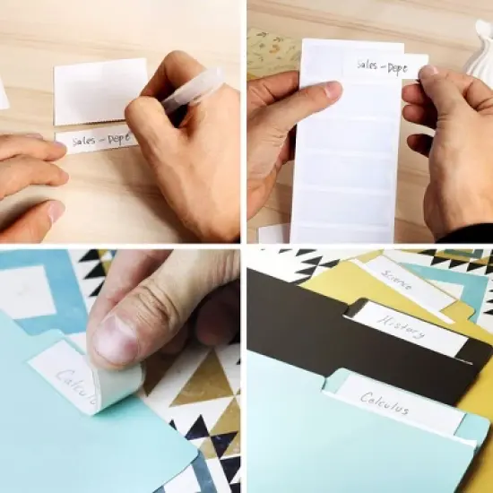 Juvale 120 Pack Clear Binder Spine Label Holder Stickers with 126 White Inserts, Self-Adhesive Pocket Sleeves for Office, Business Supplies, 1x3 In image {3}