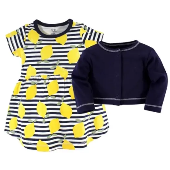 Touched by Nature Baby and Toddler Girl Organic Cotton Dress and Cardigan 2pc Set, Lemons image {1}