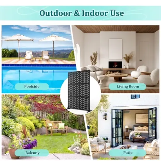 TOAOTBNBO Metal Privacy Screen with Stand, Decorative Privacy Fence Panels with Brick Pattern, Outdoor Privacy Screen for Garden, Black image {6}