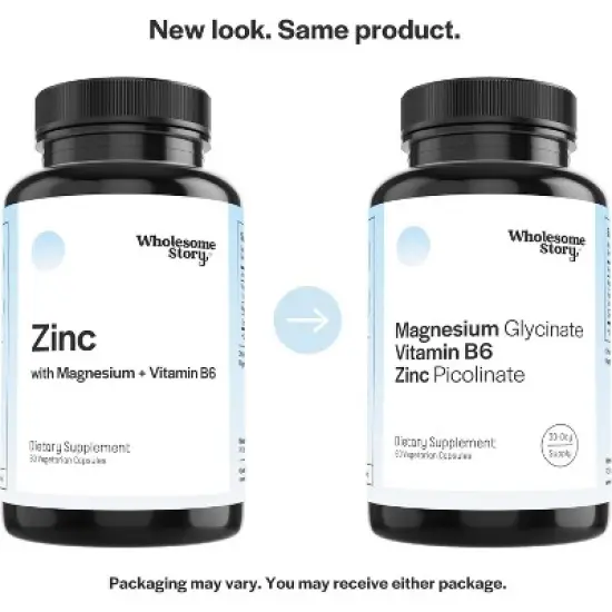 Wholesome Story Magnesium Glycinate + Vitamin B6 + Zinc Picolinate Capsules, Supports Reproductive Health and Hormonal Balance, 60ct image {3}