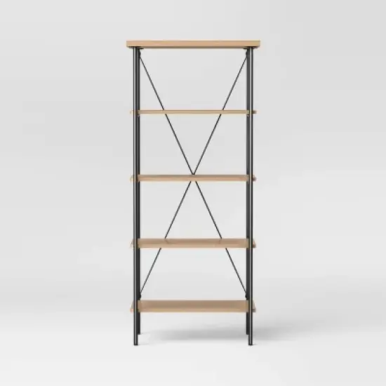 Wood and Metal Media Tower Bookcase Natural - Room Essentials&trade; image {2}