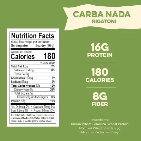 AL DENTE Carba-Nada Rigatoni, Lower Carb, 16g High Protein, Cage-Free Eggs, Non-GMO, Artisanal, Homemade Taste & Texture, 12oz Bags (Pack of 2) image {1}