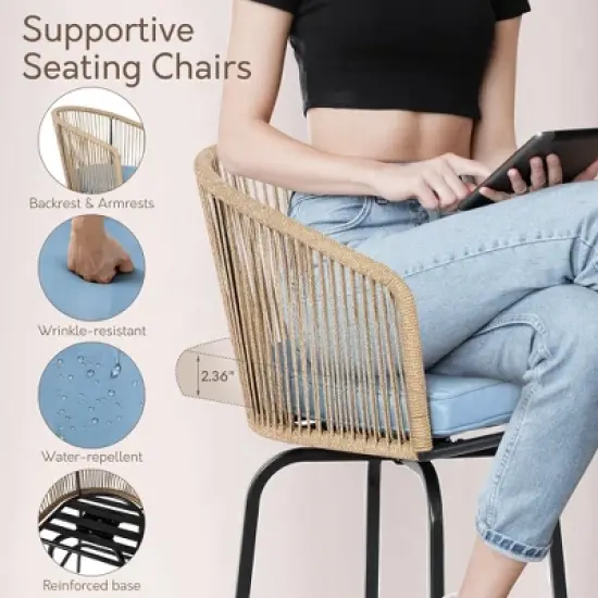 HOMEFUN 3pcs Outdoor Bar Set, 1 PC Patio Bar Table and 2 PCS Chairs Set image {4}