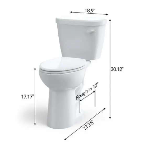 Toilet, Two-Piece Toilet - 17.5'' ADA Height Elongated Toilet, 1.28 GPF Powerful Single Flush with Soft Close Seat, 12 Inch Rough In, White image {2}