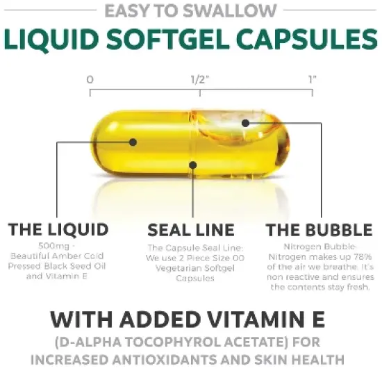 Black Seed Oil Capsules, Hair, Skin & Metabolism Support, Supports Weight Loss, Health's Harmony, 60, 120 & 180ct image {4}