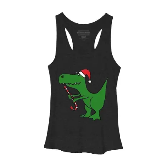 Women's Design By Humans Funny Christmas Green T-rex Dinosaur By SmileToday Racerback Tank Top image {3}
