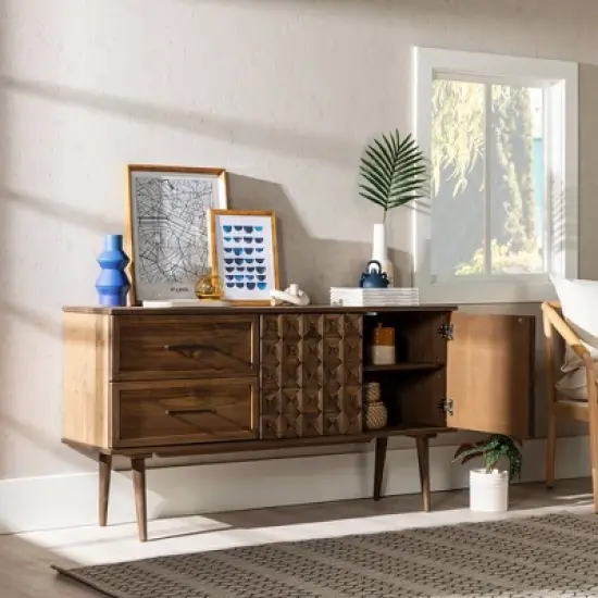 58" Modern Boho Solid Pine Wood Closed Storage Sideboard Brown - Saracina Home image {7}