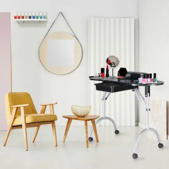 Costway Black Manicure Nail Table Portable Station Desk Spa Beauty Salon Equipment image {2}