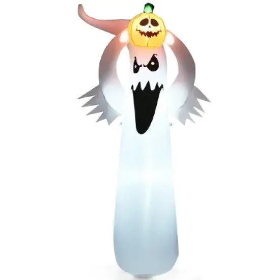 Tangkula Halloween Decoration 6FT Inflatable Blow Up Ghost With Pumpkin LED Lights Yard image {3}