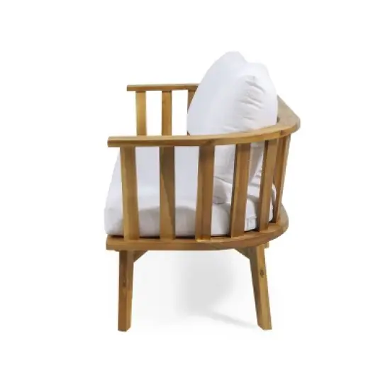 Solano Outdoor Wooden Loveseat with Cushions - White/Teak - Christopher Knight Home image {3}