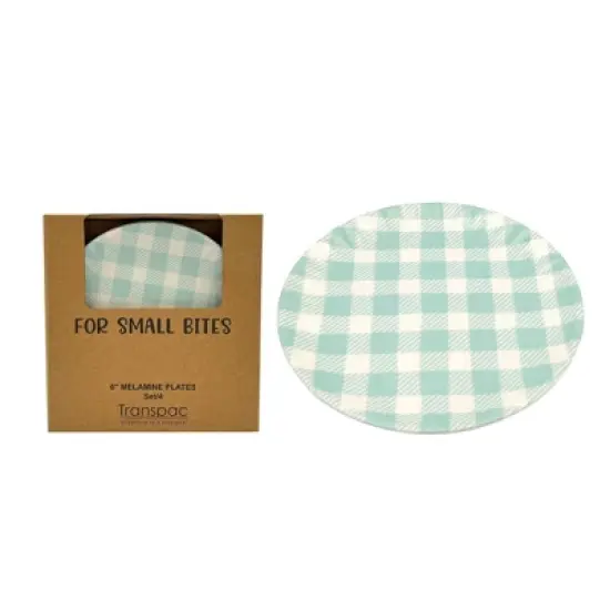 Transpac Melamine Cottage Gingham App Plates Set of 4 Home Decorations Spring image {2}
