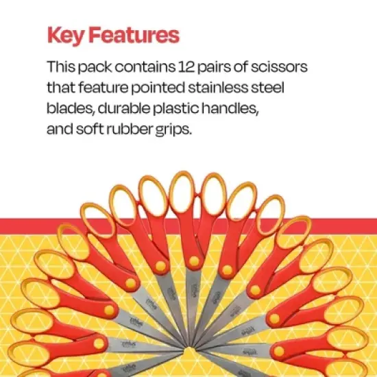 School Smart Pointed Tip Scissors, 6-1/4 Inches, Red, Pack of 12 image {4}