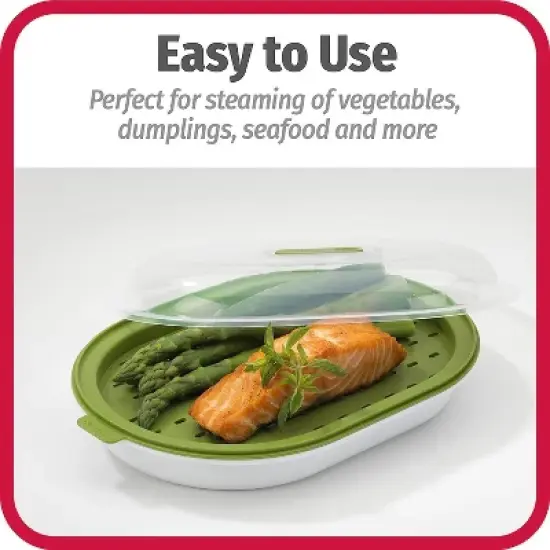 GoodCook BPA-Free Plastic Microwave Vegetable and Fish Steamer, Green,Green image {3}