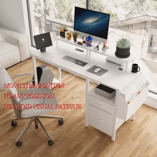 Sapphtopaz Modern Home Office Desks Computer Desk with Outlets Drawers Side Pocket Writing Desk Gaming Desk Office Desk Vanity Table for Home Office image {9}