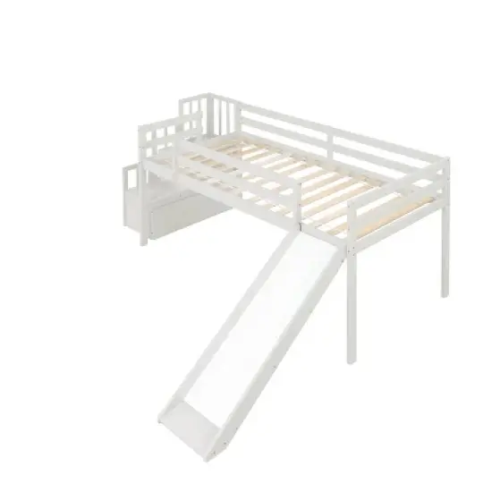 Twin size Loft Bed with Staircase, Safety Guardrails and Slide-ModernLuxe image {5}