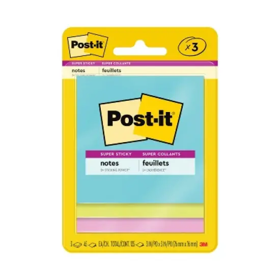 Post-it 3pk 3" x 3" Super Sticky Notes 45 Sheets/Pad - Miami Collection: Multicolor 3x3 Sticky Notes, Art & Design Theme image {19}