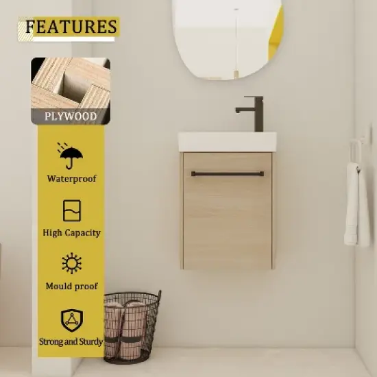 GDFStudio Zebulon Small Wall-Mounted Bathroom Vanity with Ceramic Sink and Mental Handle image {7}