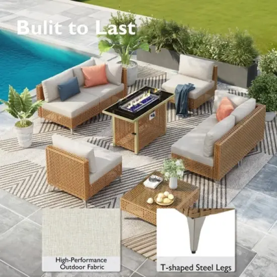 Whisen 8-Piece Patio Furniture Set with 43" Fire Pit Table, Outdoor Conversation Set & Propane Fire Pit image {2}