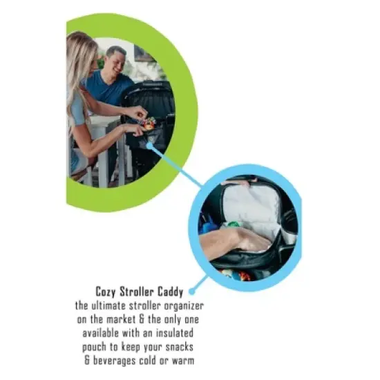 Cozy Cover CozyBaby Stroller Organizer Universal Insulated Storage Caddy Basket with 2 Insulated Cup Holder Carriers and Zippered Pouches, Black image {4}