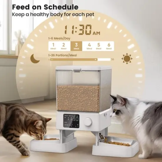 Oneisall PFD-002 Automatic Dog and Cat Feeder - 5L, Timed Dispenser for 2 Cats, Dual Bowls, Pet Dry Food Dispenser image {4}
