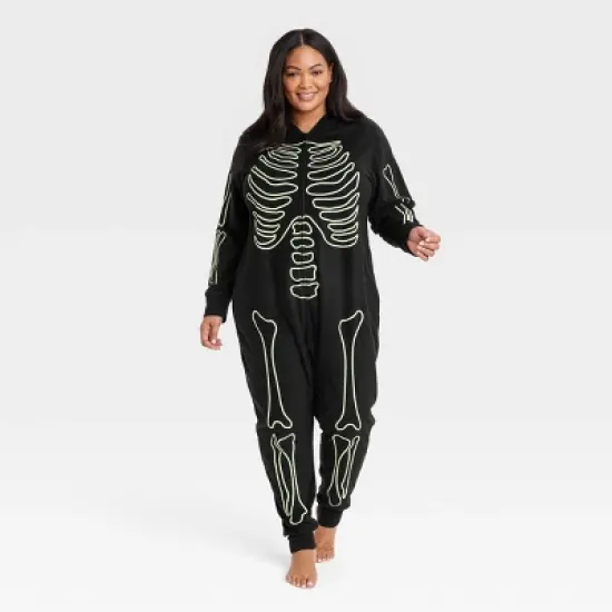 Women's Glow-In-The-Dark Skeleton Halloween Matching Family Union Suit - Hyde & EEK! Boutique&trade; Black image {5}
