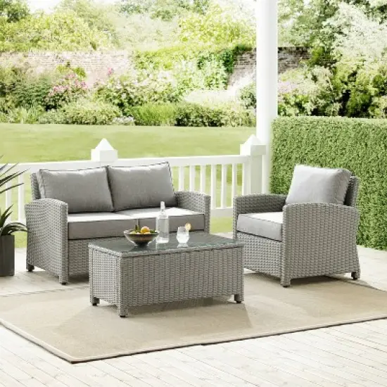 3pc Bradenton Outdoor Steel Conversation Set Gray - Crosley image {1}