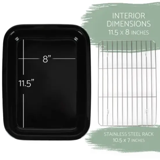 Elanze Designs Large 9x13 inch Stoneware Porcelain Baking Dish With Stainless Steel Rack, Black image {2}