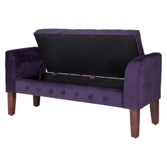 Velvet Tufted Storage Settee Bench - HomePop image {5}