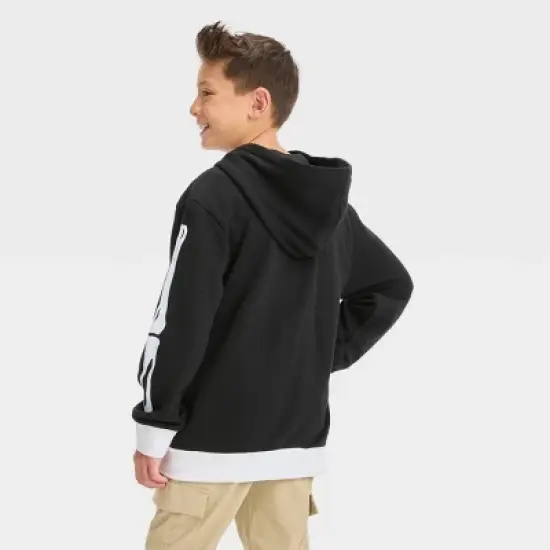 Boys' Skeleton Halloween Zip-Up Sweatshirt - Black image {1}