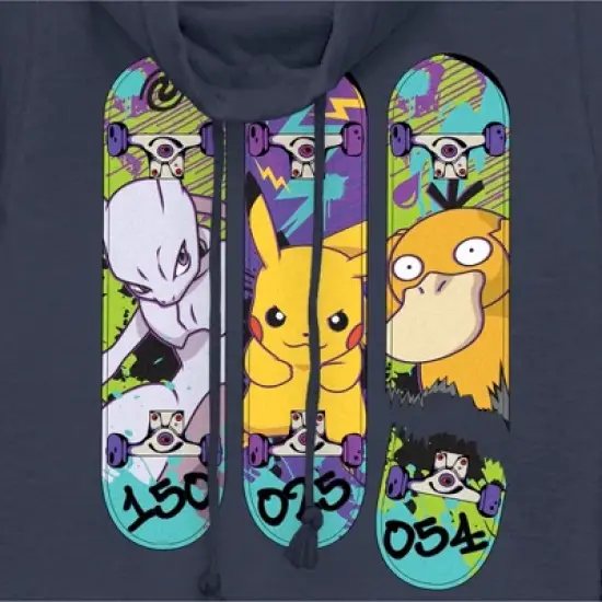 Junior's Pokemon Mewtwo, Pikachu, and Psyduck Skateboard Decks Cowl Neck Sweatshirt image {1}