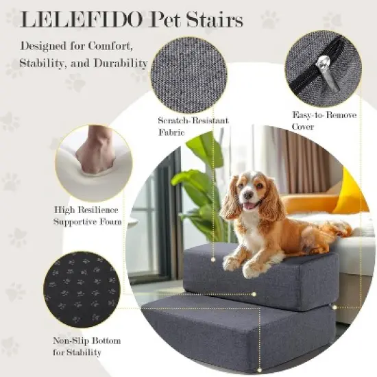 MaseiKar Dog Stairs Ramp for Beds and Sofas, Foldable Modular Pet Steps for Small Dogs, Non-Slip Durable Design with Washable Cover Gray image {2}