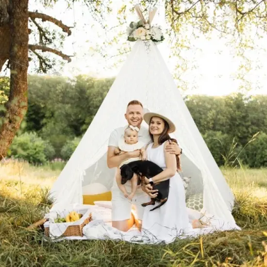 Costway 85'' Height 5 Sides Huge Lace Play Tent for Kids Adult Wedding w/ Light Strings image {9}