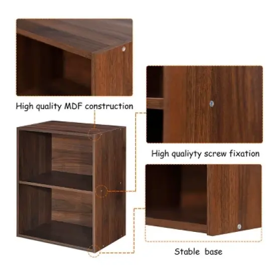 Costway 2 Tier Open Shelf Night Stand End Table Sofa Side Storage Display Furni Walnut image {1}