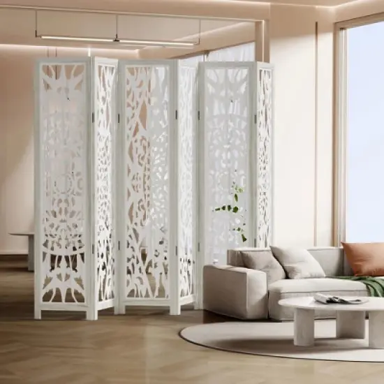 Lirago 68 in. Wood Outdoor Privacy Screens Garden Outdoor Fence 6 pieces White image {1}