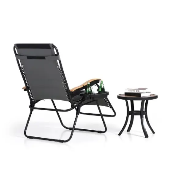 Captiva Designs Patio Zero Gravity Free XL Padded Seat Recliner with Cup Holder & Alloy Steel Frame - Gray image {8}