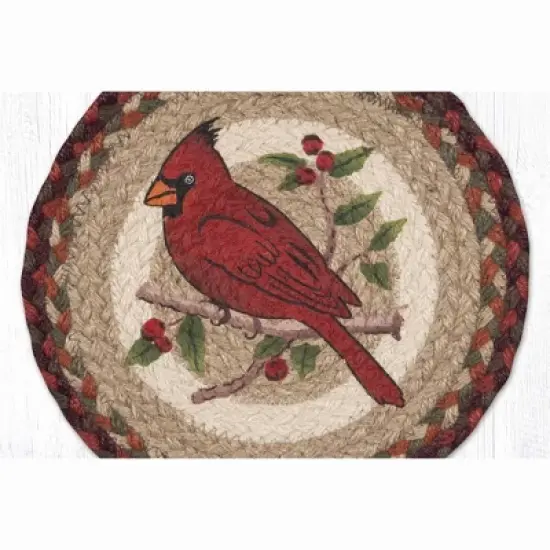 Earth Rugs Cardinal Round Trivet &ndash; 10" Red Bird Print on Braided Natural Jute Table Mat image {2}